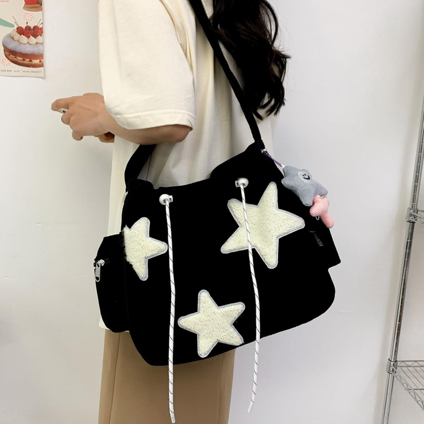 Y2K Corduroy Shoulder Bag Women, Cute Tote Bag Large Crossbody Bag for School Office Work Travel Shopping