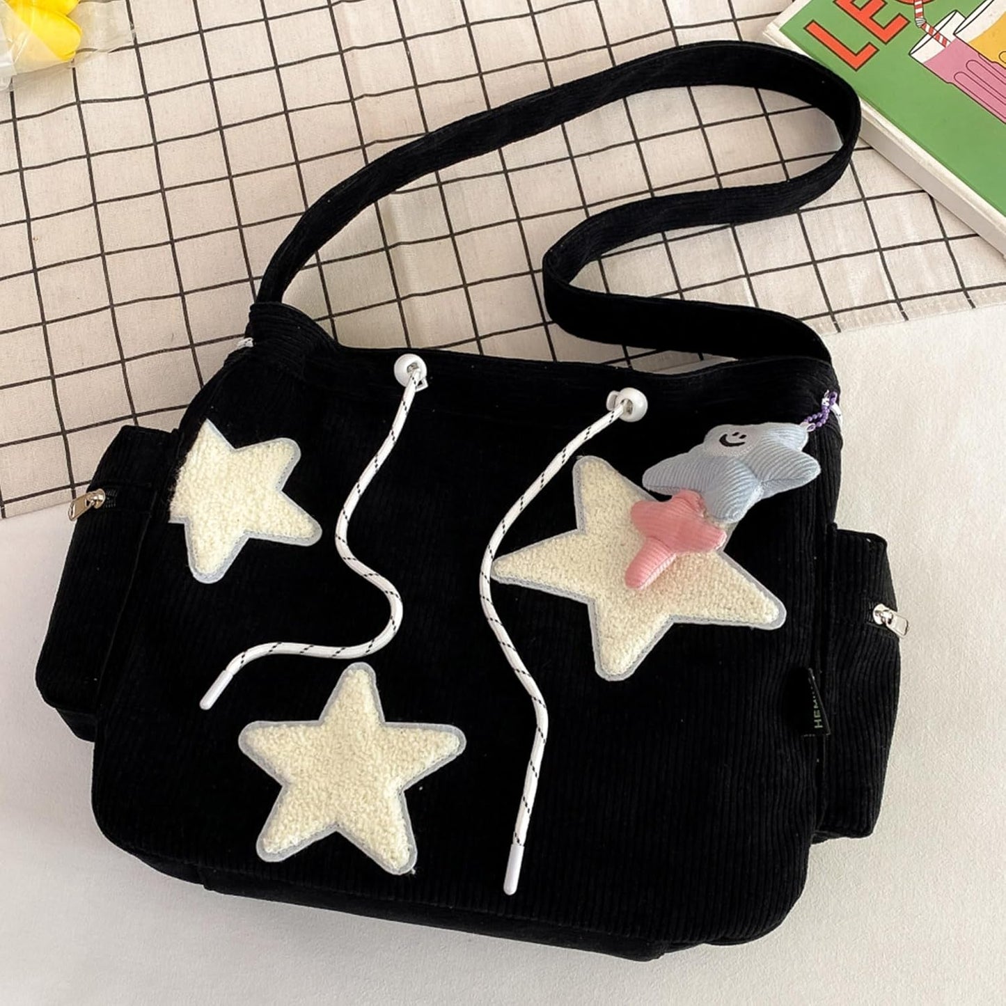 Y2K Corduroy Shoulder Bag Women, Cute Tote Bag Large Crossbody Bag for School Office Work Travel Shopping