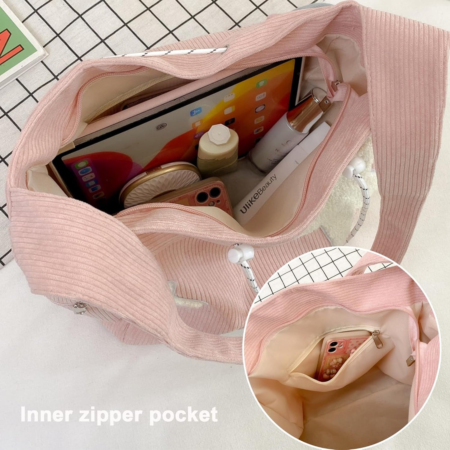 Y2K Corduroy Shoulder Bag Women, Cute Tote Bag Large Crossbody Bag for School Office Work Travel Shopping