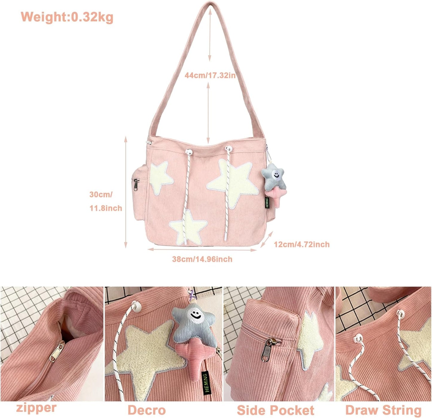 Y2K Corduroy Shoulder Bag Women, Cute Tote Bag Large Crossbody Bag for School Office Work Travel Shopping