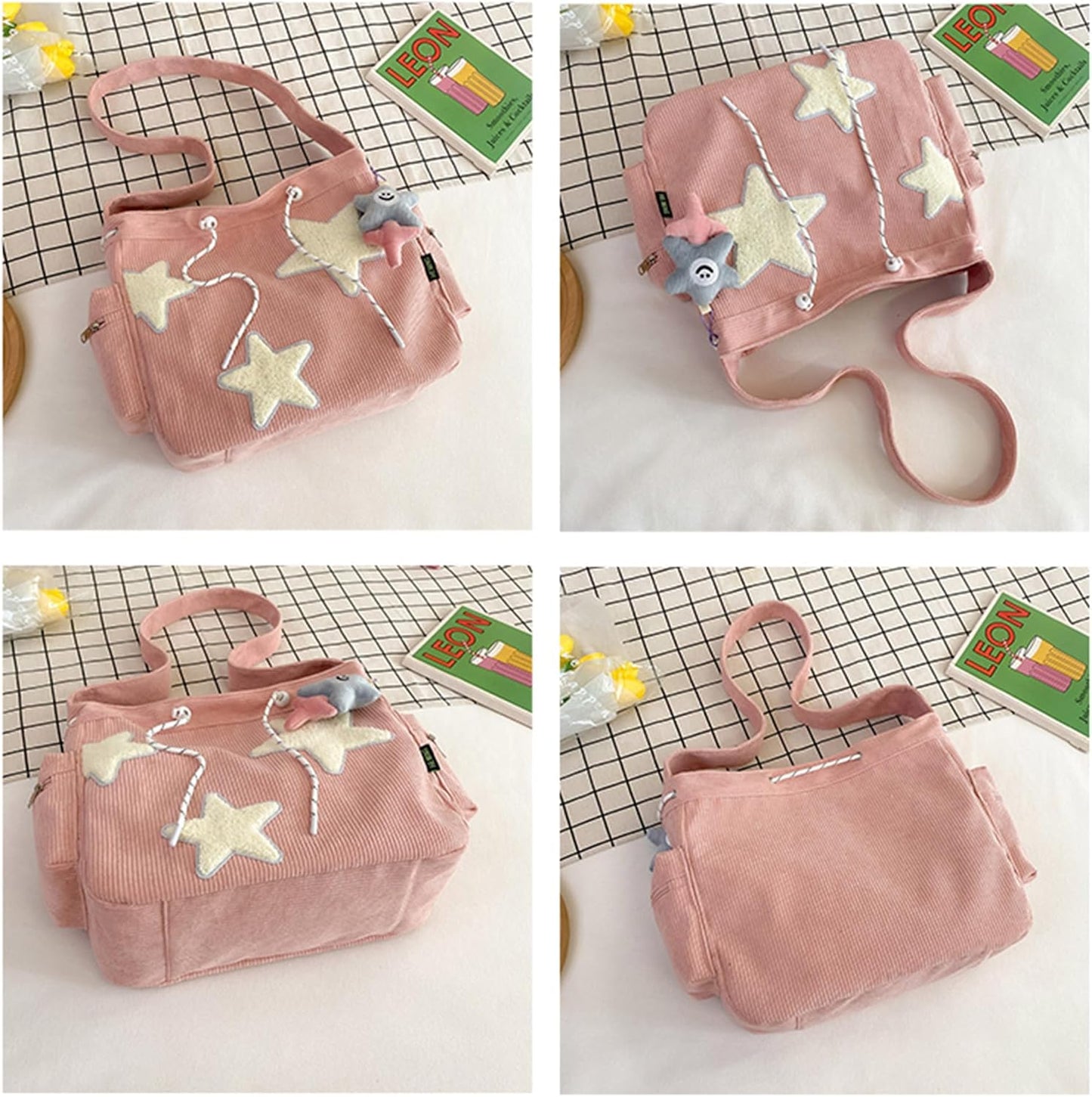 Y2K Corduroy Shoulder Bag Women, Cute Tote Bag Large Crossbody Bag for School Office Work Travel Shopping