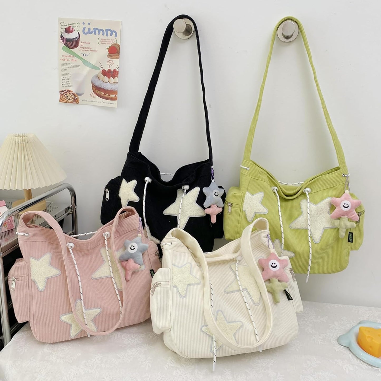 Y2K Corduroy Shoulder Bag Women, Cute Tote Bag Large Crossbody Bag for School Office Work Travel Shopping