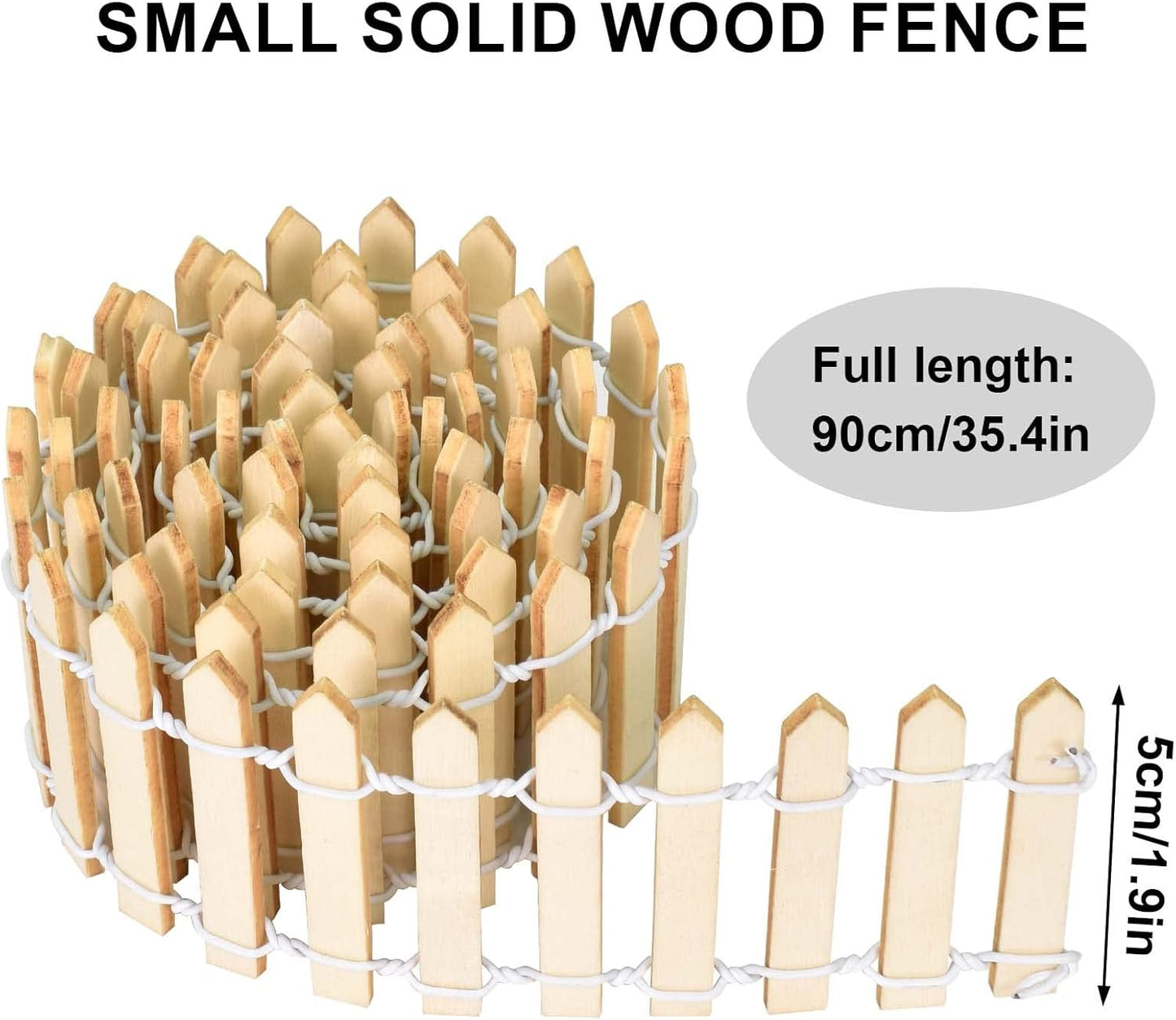 Miniature Wooden Fence, 35 Inch Fairy Garden Fence Ornament Fence for Dollhouse Miniature Garden Fairy Garden Succulent Plant Pot Micro Landscape DIY Diorama DIY Crafts Project (Wood color)