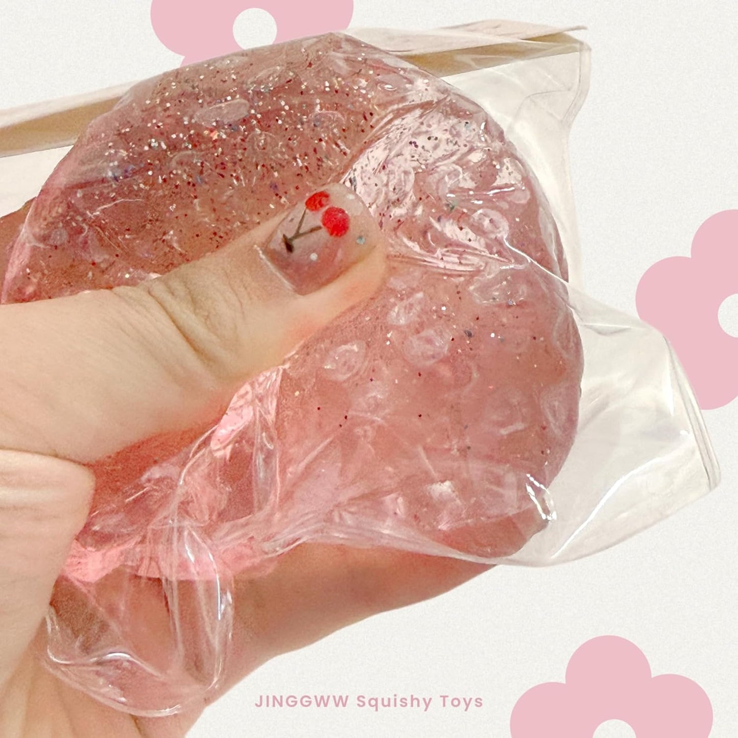 Taba Squishy Strawberry, Strawberry Taba Squishy Toys, Handmade Taba Squishy Clear Stress Relieving for Adults Office School (1 Fine Glitter)
