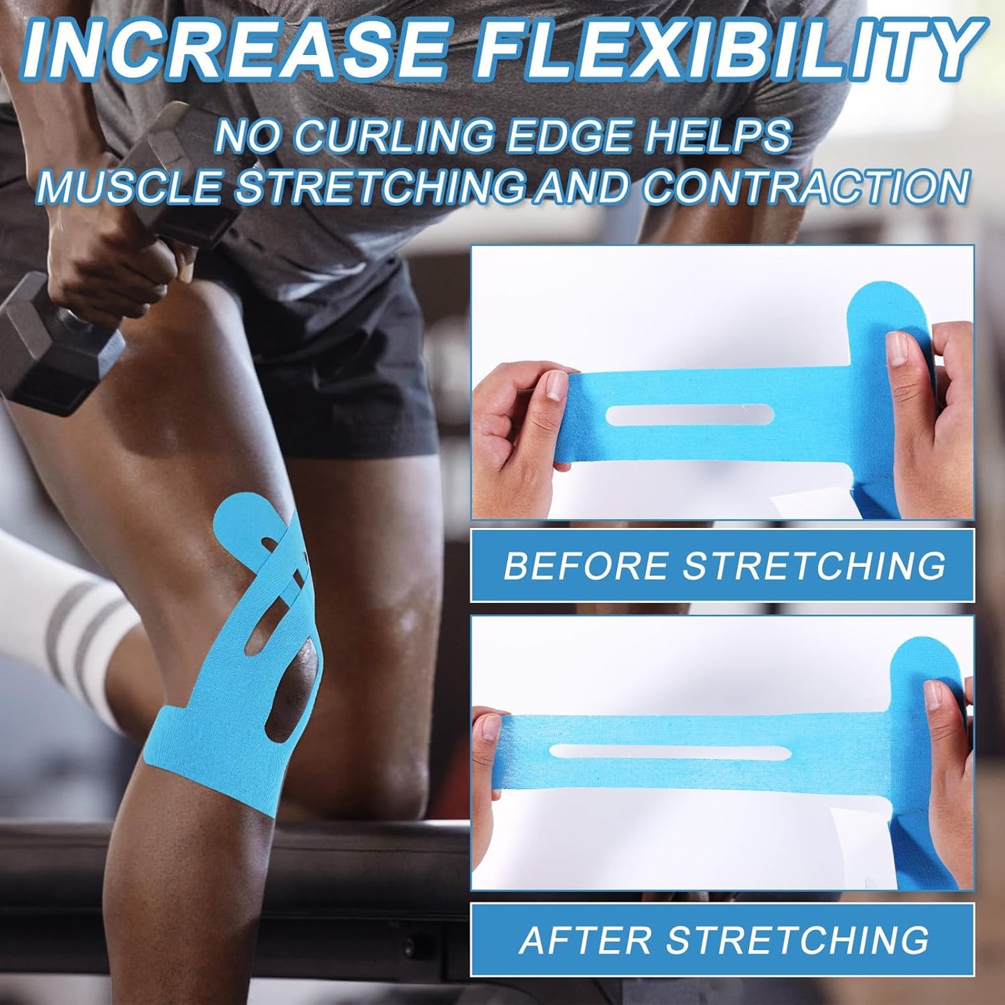 15pcs Precut Kinesiology Tape for Knees, Breathable & Waterproof Pre Cut Sport Tape Running Accessories Elastic Muscle Athletic Physio Kinetic Sticker Strips for Knee Stability and Muscle Support
