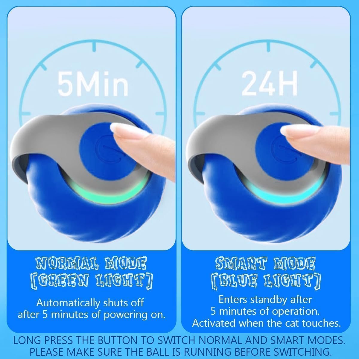 Speedy Ball with Tail Cat Toy, Smart Interactive Toy for Bored Indoor Cats 2 Speeds, Automatic Cat Rolling Ball 2.0 Enrichment Toys, USB Rechargeable Cat Ball，Motion Activated (Blue)
