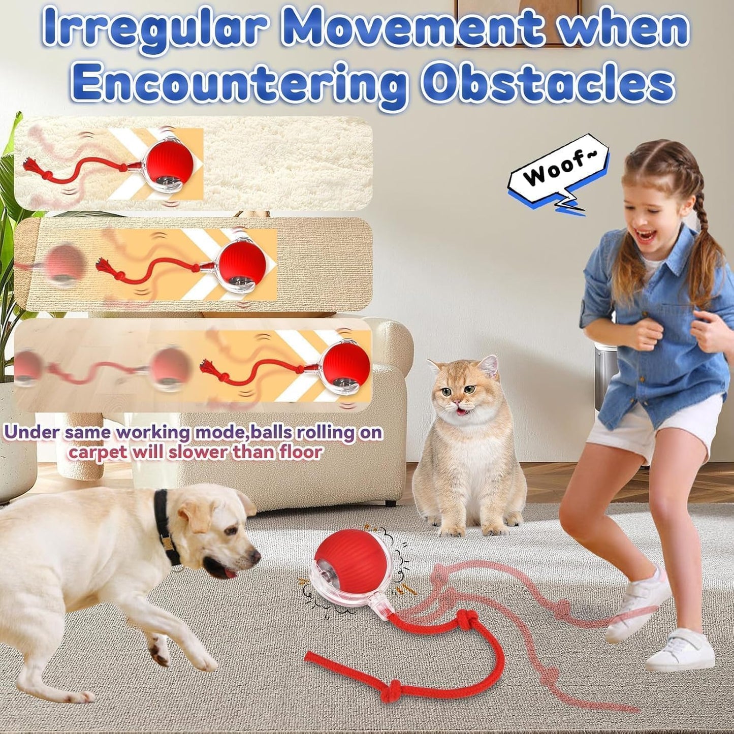 Interactive Rolling Dog Ball, Interactive Cat to-ys Rolling Ball Chewie Viral Dog Ball, Smart Automatic Rolling Pet Ball for Cats Dogs Motion Activated