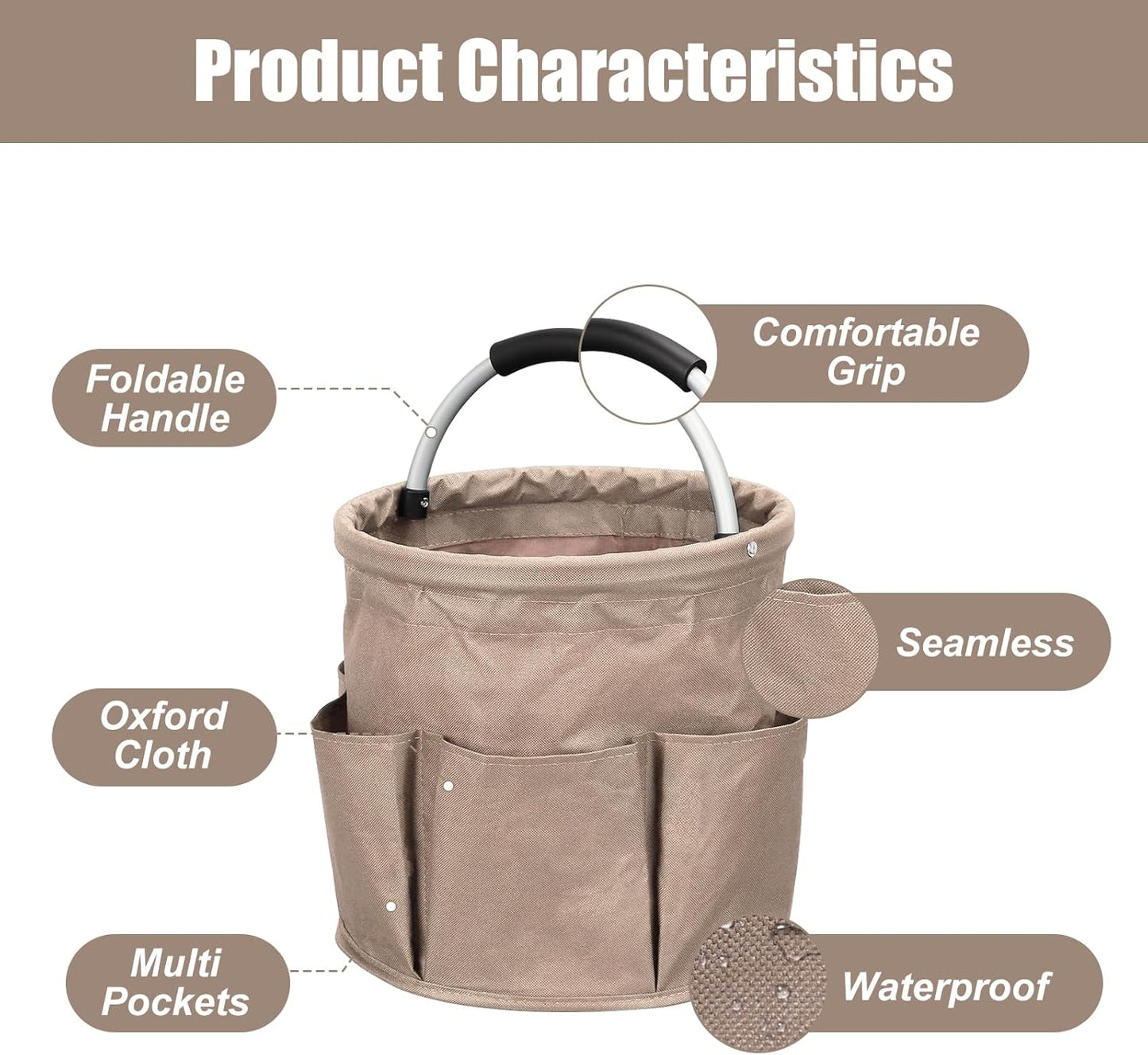 Cleaning Caddy,Cleaning Bag Organizer with Handle Tools Bag for Detailing Supplies, Bag Only, Gray Edge (Khaki)