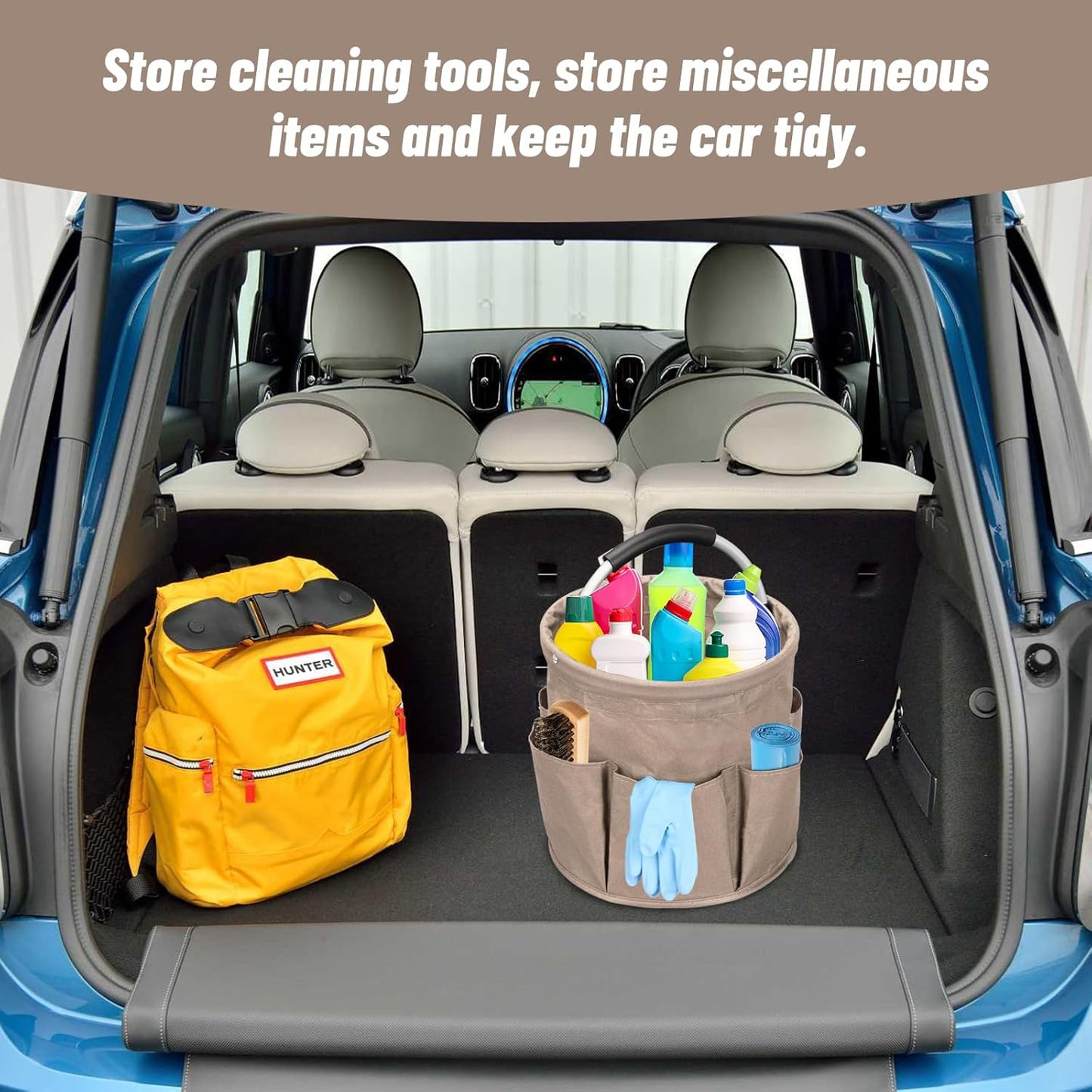 Cleaning Caddy,Cleaning Bag Organizer with Handle Tools Bag for Detailing Supplies, Bag Only, Gray Edge (Khaki)