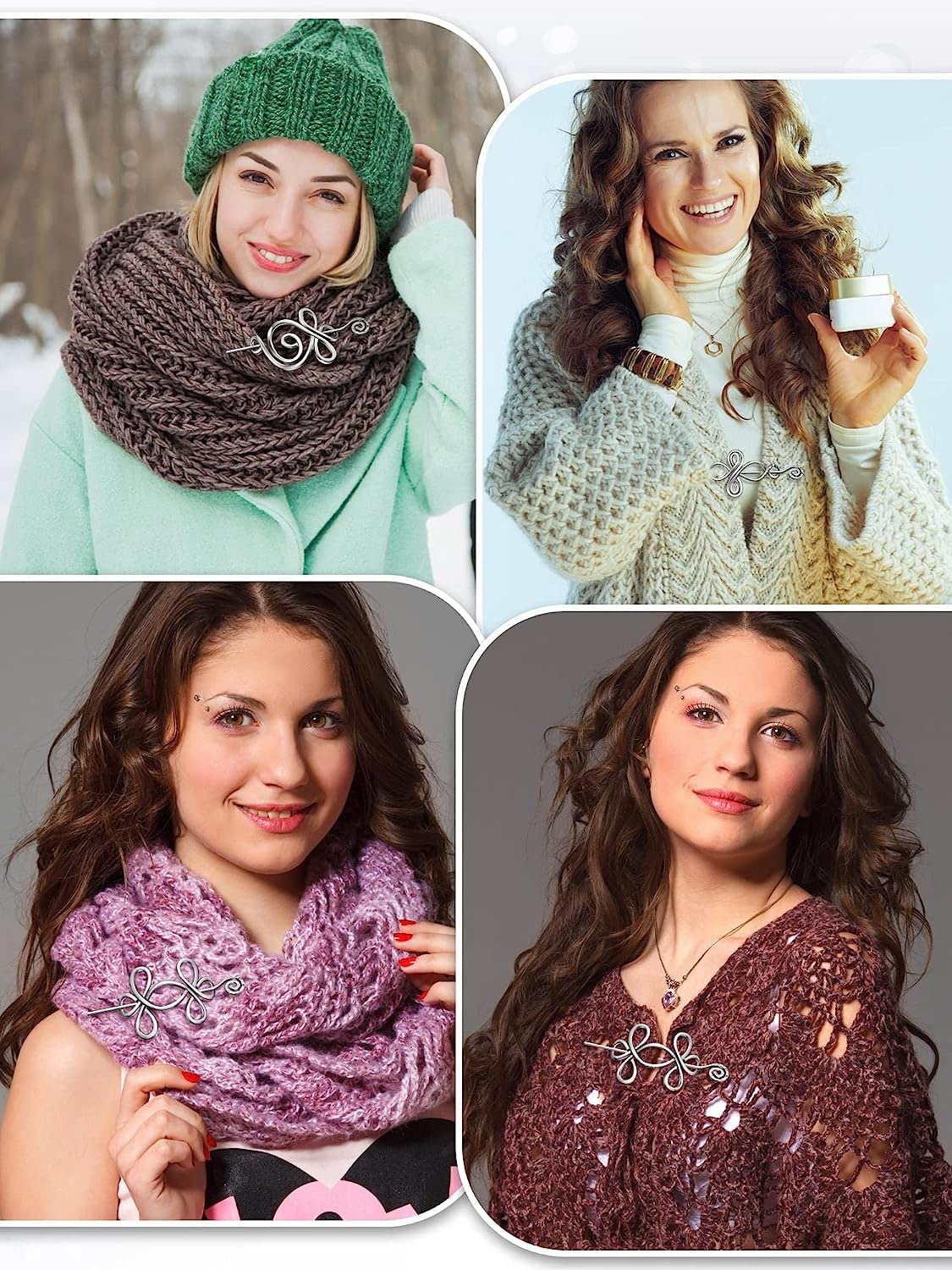 Celtic Shawl Pin 3 Pcs Crossed Knots Budding Spiral Crocheted Scarf Pin Cloak Pin Sweater Brooch for Women Girls Knitter Handmade Cape