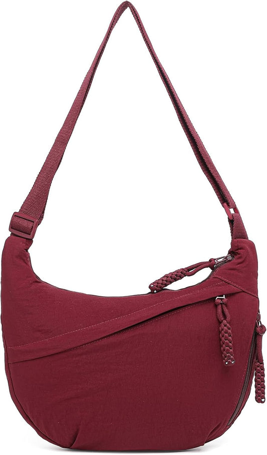 Crescent Bag for Women Men Nylon Crossbody Bags Multi-Pocket Sling Bag Roomy Hobo Bags Moon Bag Slouchy Dumpling Bag