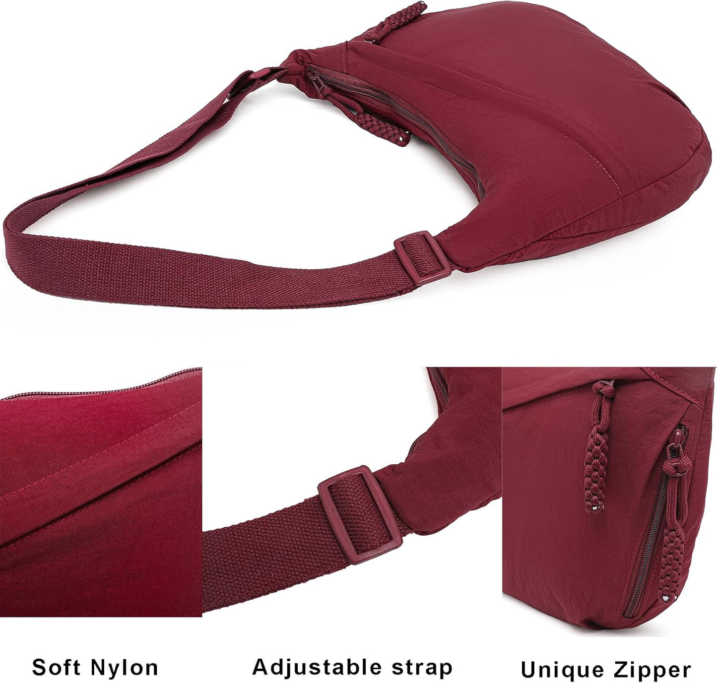 Crescent Bag for Women Men Nylon Crossbody Bags Multi-Pocket Sling Bag Roomy Hobo Bags Moon Bag Slouchy Dumpling Bag