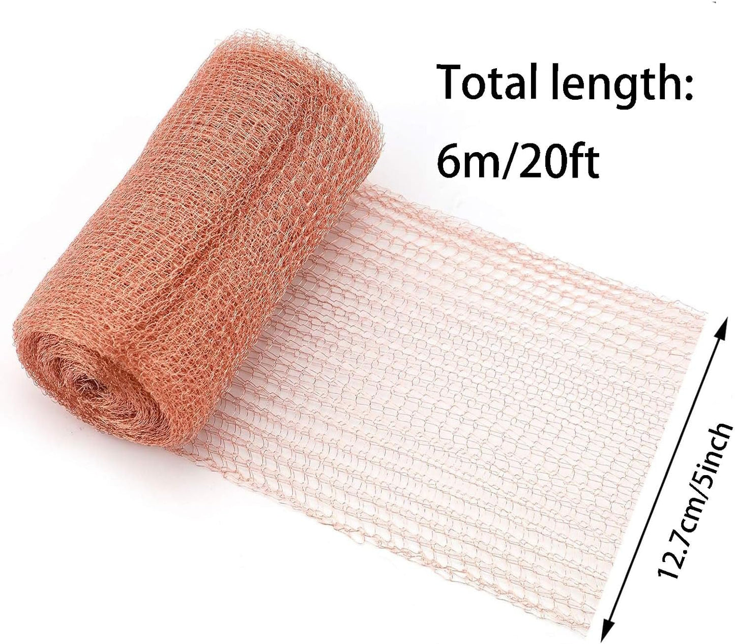Copper Mesh Roll,Gap Blocker for Building Hole,Knitted Pure Copper Mesh Blocker for Mouse, Birds, Snail, Bat,DIY Fill Fabric,Protect Saplings&Seeds,Rodent Stopper Mesh for Home, Garden (20FT/6M)