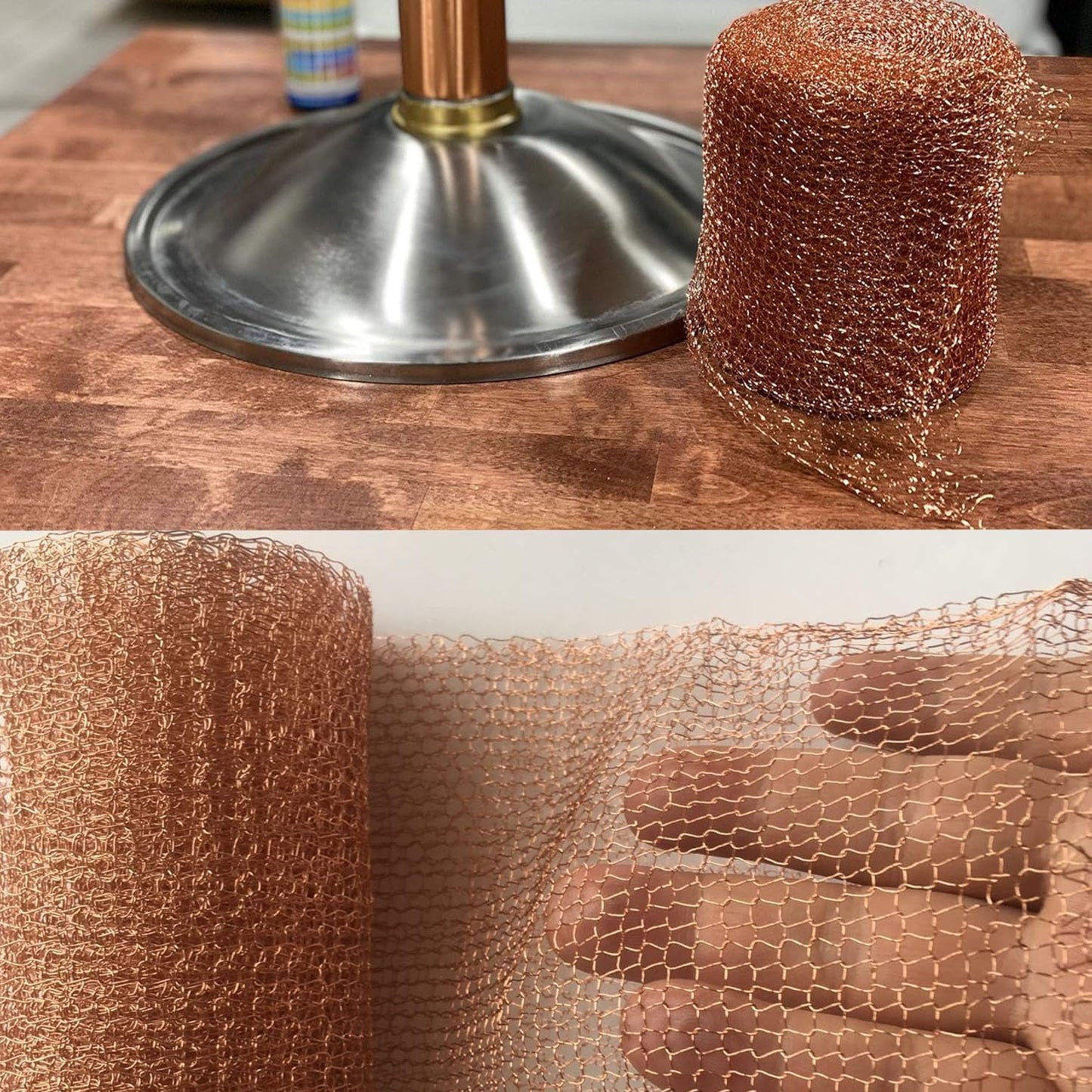 Copper Mesh Roll,Gap Blocker for Building Hole,Knitted Pure Copper Mesh Blocker for Mouse, Birds, Snail, Bat,DIY Fill Fabric,Protect Saplings&Seeds,Rodent Stopper Mesh for Home, Garden (20FT/6M)