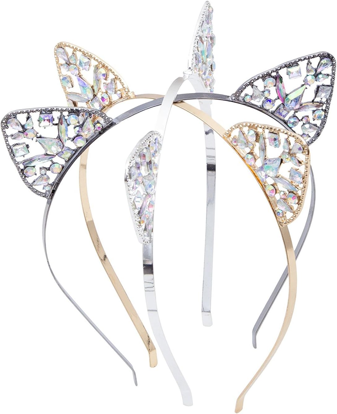 3PC - Crystal Cat Ears Headband For Women Girls Headwear Hair Accessories (Floral)