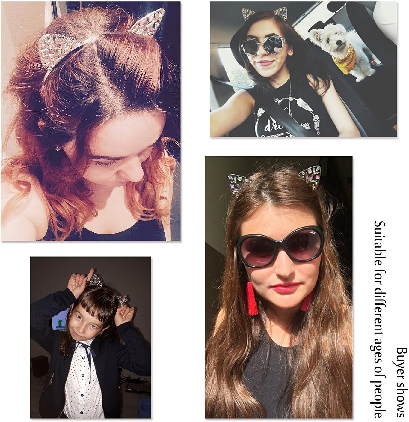 3PC - Crystal Cat Ears Headband For Women Girls Headwear Hair Accessories (Floral)