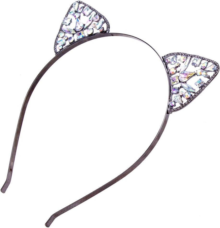 3PC - Crystal Cat Ears Headband For Women Girls Headwear Hair Accessories (Floral)