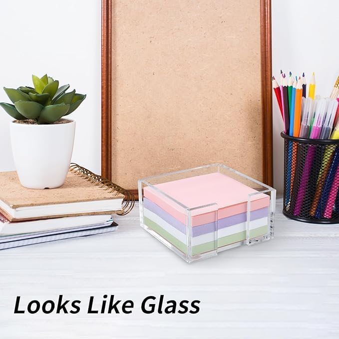 1pcs  3x3 Inch Acrylic Sticky Note Holder - Clear Desktop Organizer for Post-it Notes, Perfect for Office, Home & Classroom, Transparent Memo Pad Dispenser with Crystal Design