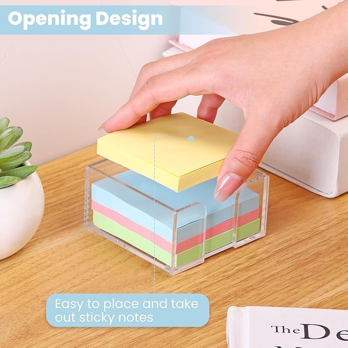1pcs  3x3 Inch Acrylic Sticky Note Holder - Clear Desktop Organizer for Post-it Notes, Perfect for Office, Home & Classroom, Transparent Memo Pad Dispenser with Crystal Design