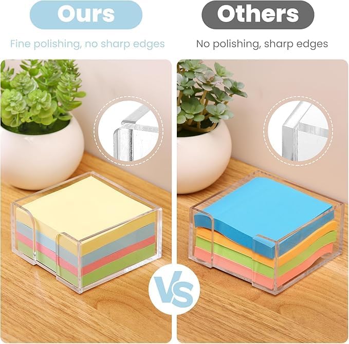 1pcs  3x3 Inch Acrylic Sticky Note Holder - Clear Desktop Organizer for Post-it Notes, Perfect for Office, Home & Classroom, Transparent Memo Pad Dispenser with Crystal Design