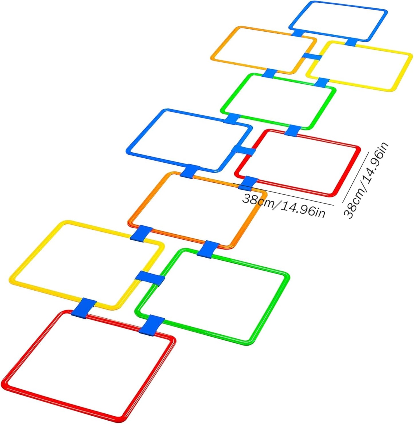 Hopscotch Rings Game, 10Pcs Square Hopscotch Rings 15 Inch Multi-Colored Obstacle Course Fun Play Kids Outdoor Play Equipment Squares, Rug