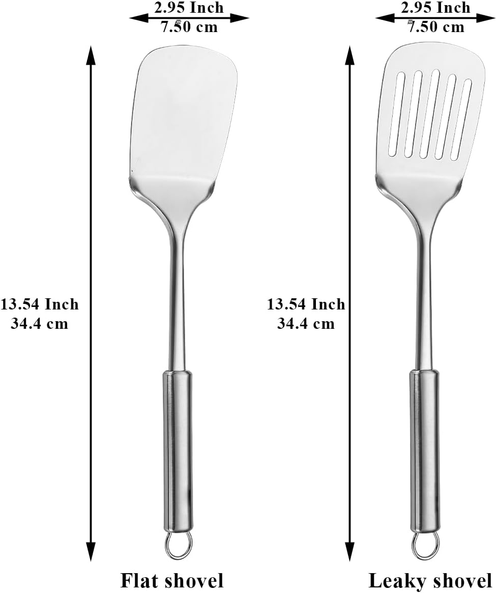 Stainless Steel Spatulas Set,  Silver Slotted Turner, Solid Turner, Heavy Duty Sturdy Kitchen Spatula High Heat Resistant, Ideal Cookware for Fish,Eggs,Pancakes, Dishwasher Safe, Easy to Clean