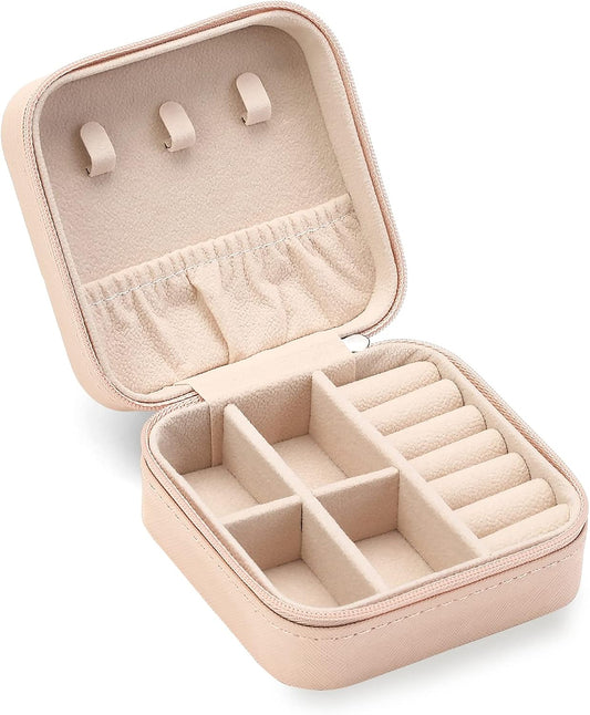 Travel Jewelry Case, Mini Portable Jewelry Travel Boxes, Small Jewelry Organizer for Rings, Earrings, Pendants, Watches, Necklaces, Lipsticks Organizer Storage Holder Case (Pink)