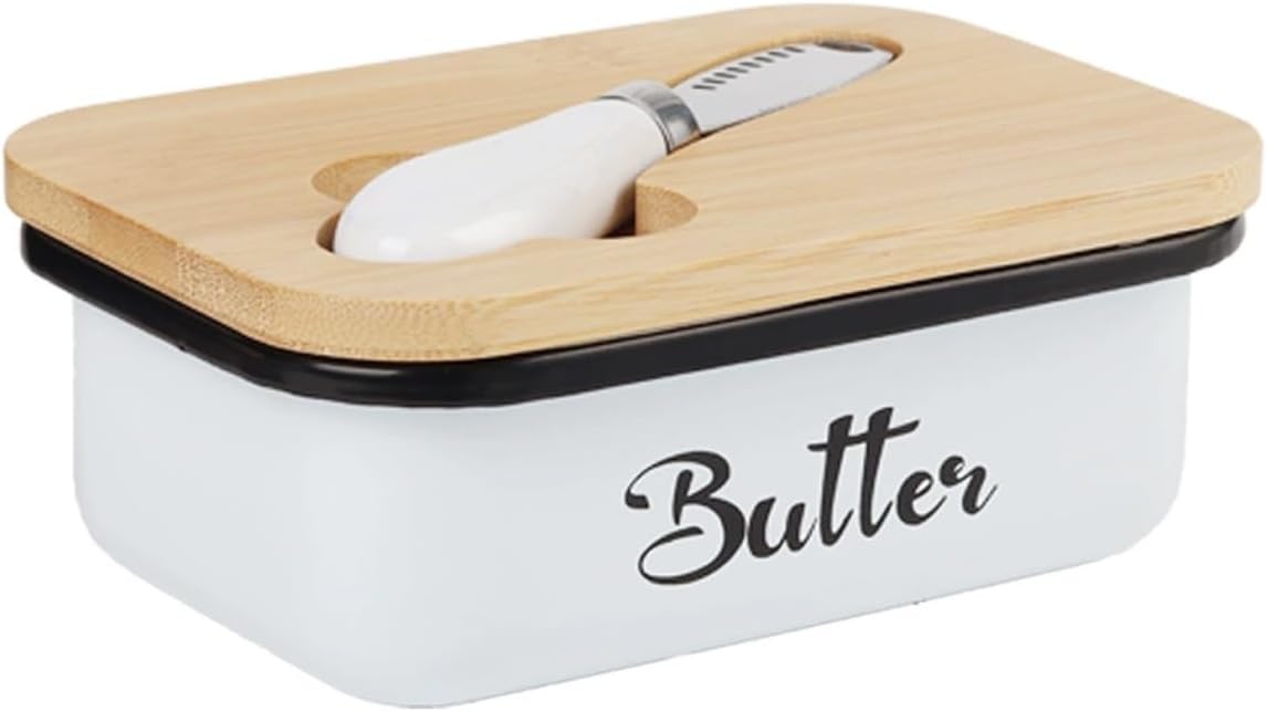 Butter Dish with Lid for Countertop, AISBUGUR Metal Butter Keeper, Includes Stainless Steel Multipurpose Butter Knife, Large Silicone-Enhanced Butter Container, Perfect Kitchen Gift - White