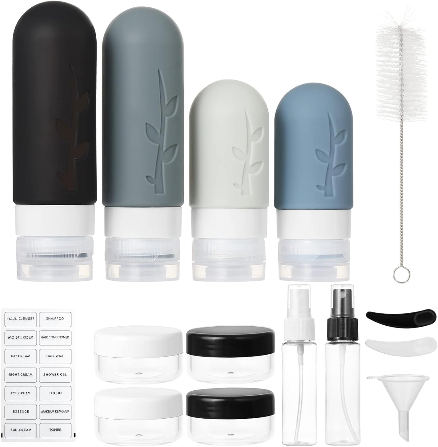 18pack Travel Bottles for Toiletries,TSA Approved Silicone Travel Containers jar for Toiletries,Leak Proof Refillable Liqus Shampoo and Conditioner Travel Essentials Toiletry Bottles