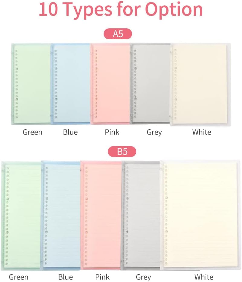Transparent A5 Refillable Notebook 20 Rings/Holes Loose Leaf Binder Flexible Waterproof PP Cover 30 Sheets Ruled Lined Paper Refillable Binder for Office Home School Students Supplies