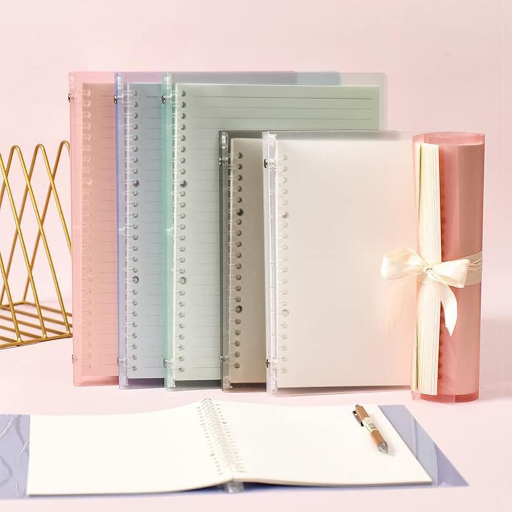 Transparent A5 Refillable Notebook 20 Rings/Holes Loose Leaf Binder Flexible Waterproof PP Cover 30 Sheets Ruled Lined Paper Refillable Binder for Office Home School Students Supplies