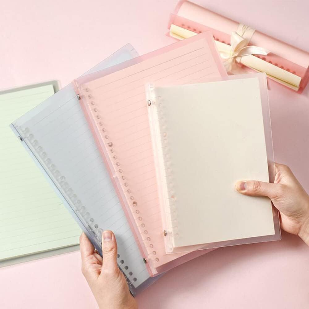 Transparent A5 Refillable Notebook 20 Rings/Holes Loose Leaf Binder Flexible Waterproof PP Cover 30 Sheets Ruled Lined Paper Refillable Binder for Office Home School Students Supplies