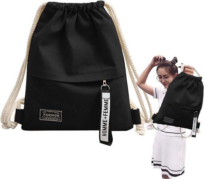 Foldable Canvas Sports Backpack with Drawstring and Zippered Pocket for Football, Cycling, Gym & Travel - Compact, Unisex for Adults, Teens, Kids
