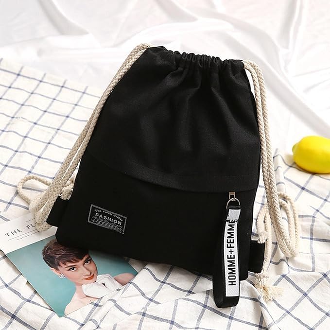 Foldable Canvas Sports Backpack with Drawstring and Zippered Pocket for Football, Cycling, Gym & Travel - Compact, Unisex for Adults, Teens, Kids
