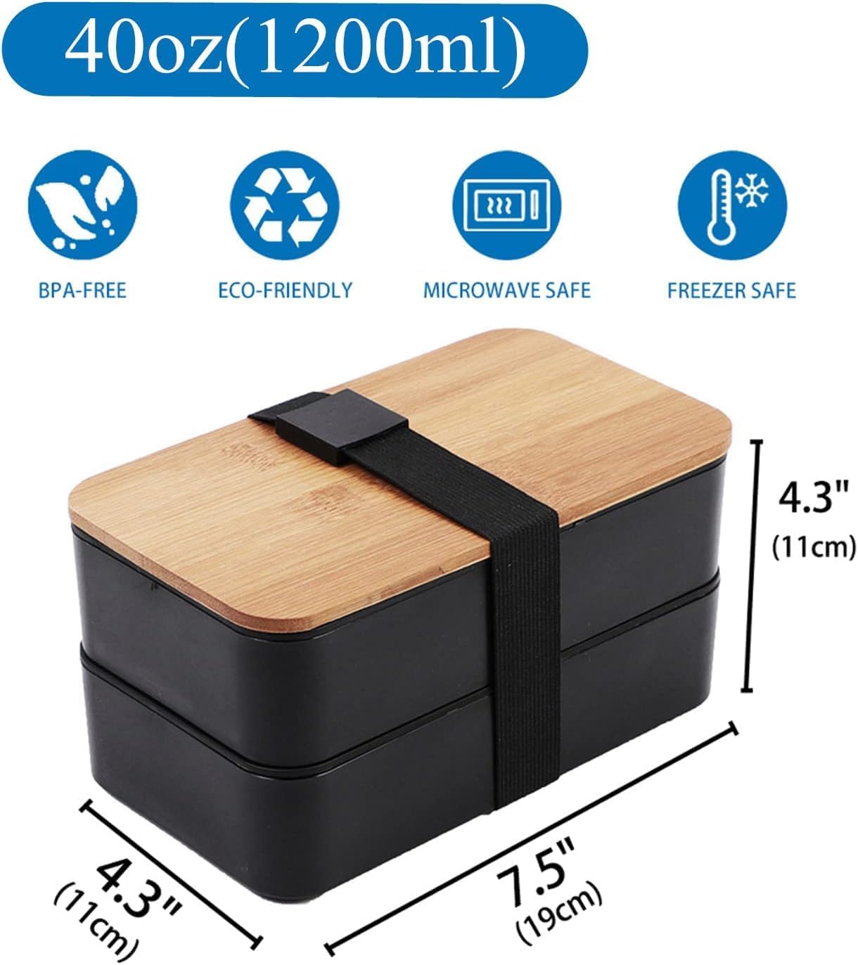 Japanese Bento Box with Bamboo Lid, Stackable Compartments, Food-Grade PP, Includes Insulated Bag for Office & Travel