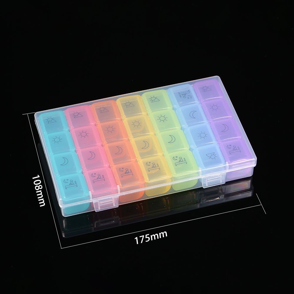 7-Day Portable Organizer with 28 Compartments for Morning, Noon, Afternoon, Night Medication Storage