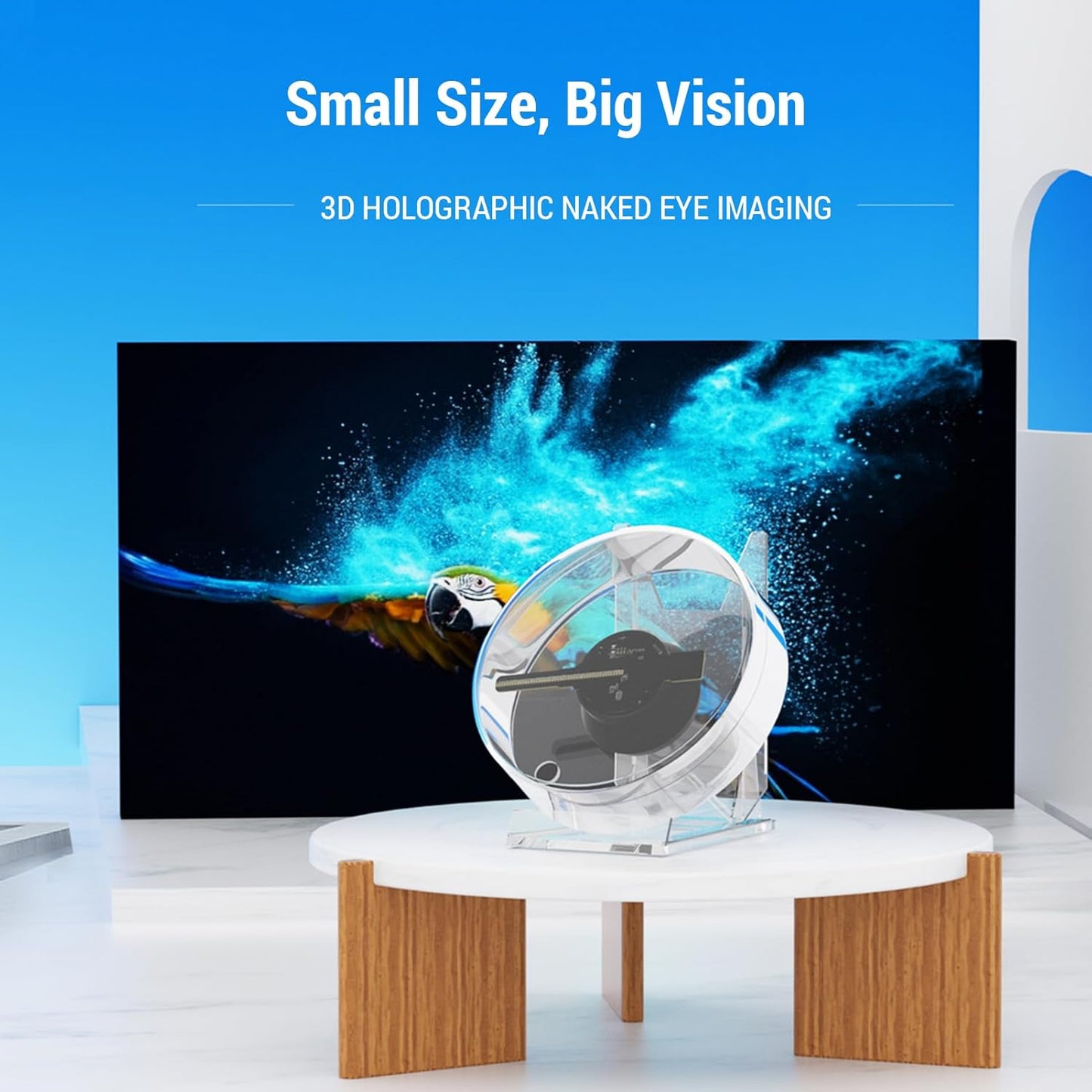 3D Hologram Fan 11cm LED Holographic Projector Advertising Machine Portable Desktop Naked-Eye Stereo Display Built-in Speaker (Transparent)