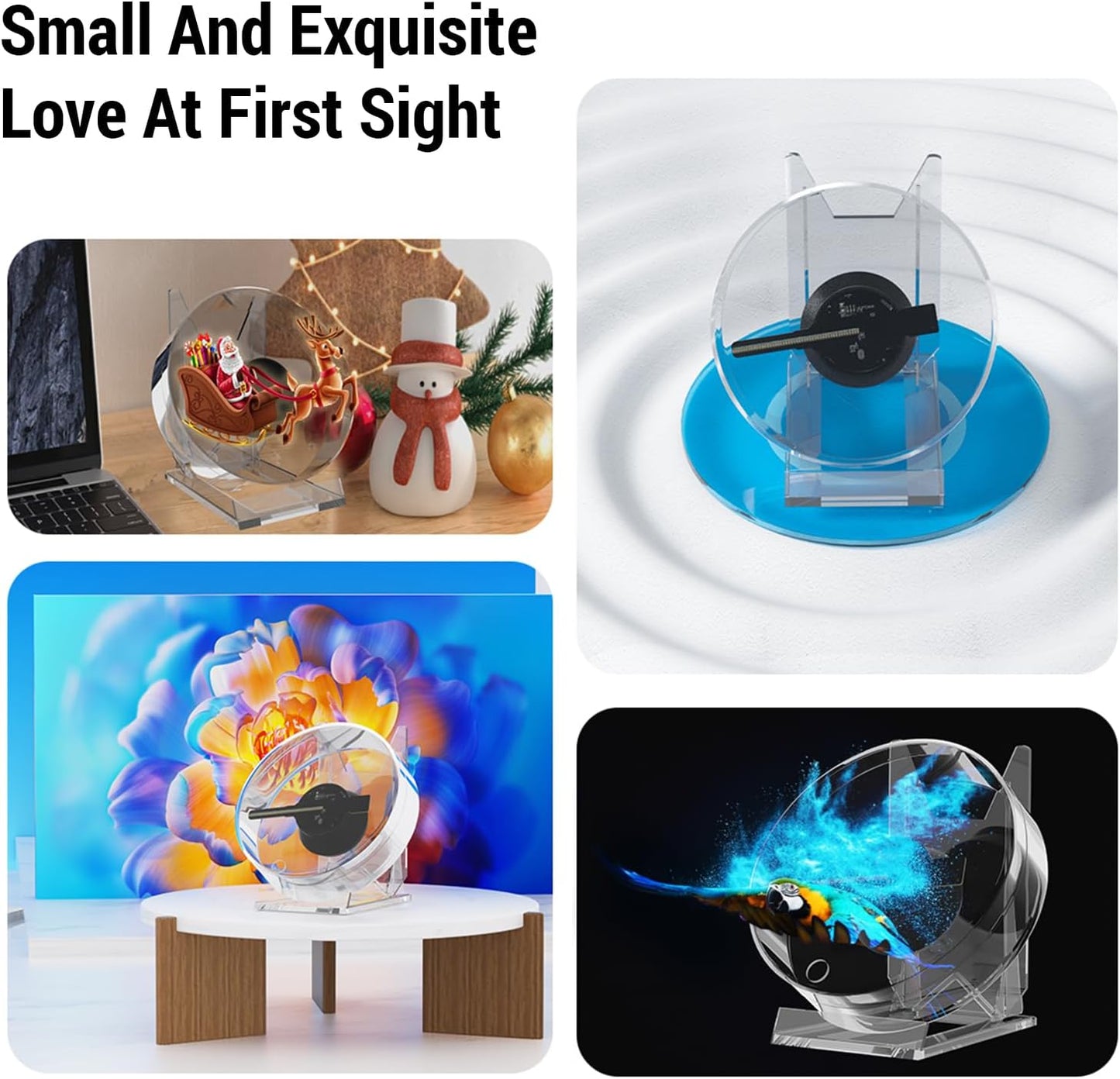 3D Hologram Fan 11cm LED Holographic Projector Advertising Machine Portable Desktop Naked-Eye Stereo Display Built-in Speaker (Transparent)