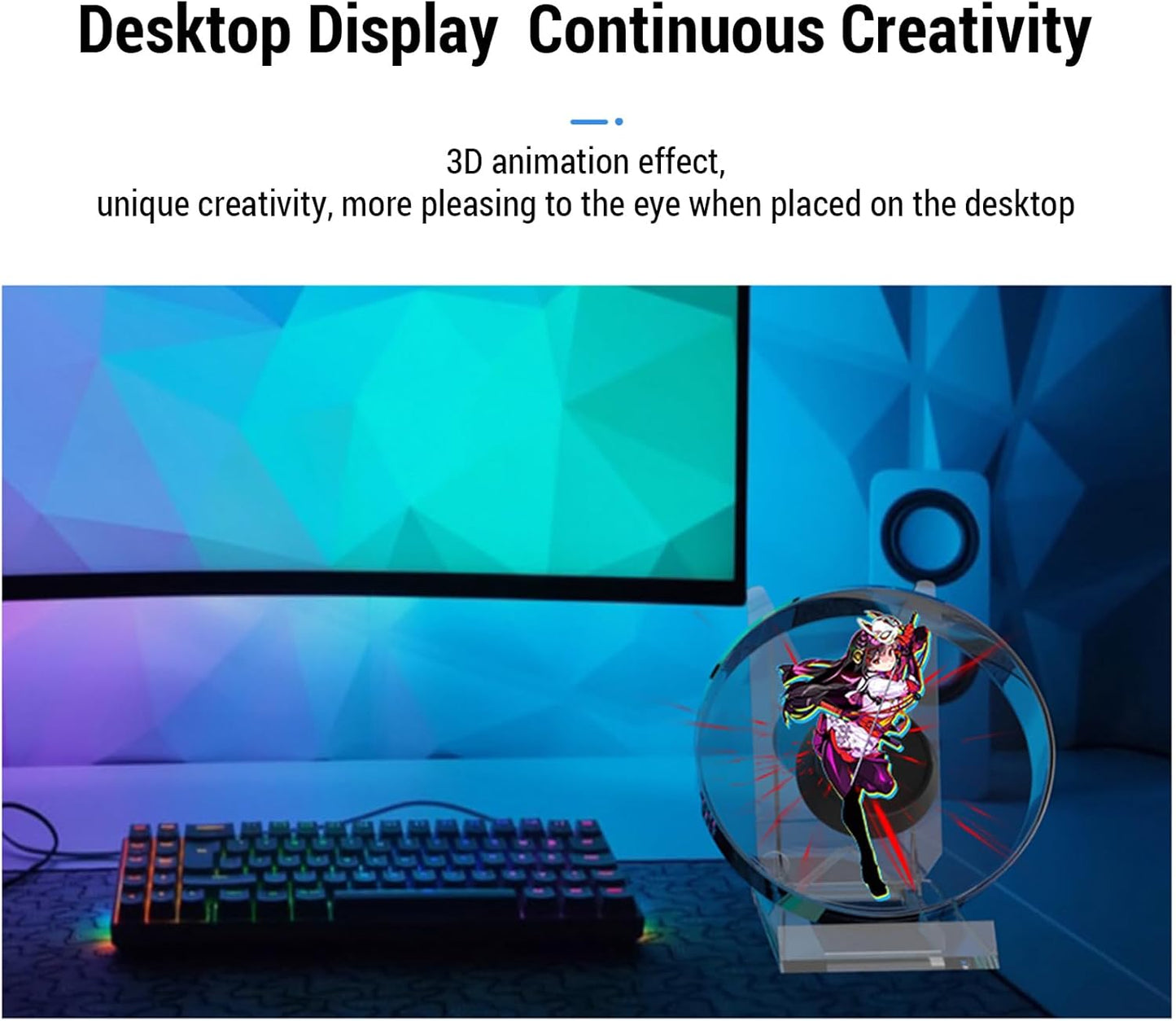 3D Hologram Fan 11cm LED Holographic Projector Advertising Machine Portable Desktop Naked-Eye Stereo Display Built-in Speaker (Transparent)