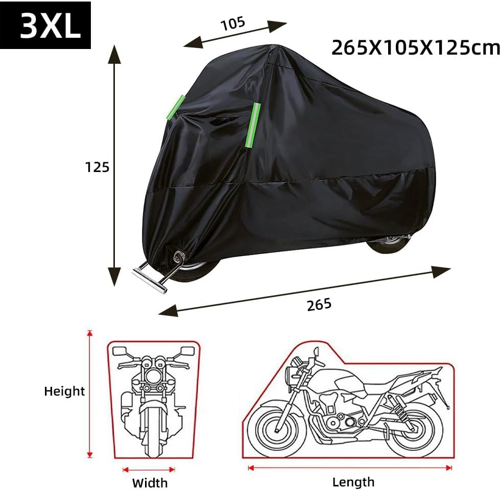 Heavy Duty PVC Motorcycle Cover 2XL/3XL for Weather Protection, for Rain, Snow, 530g Universal Fit