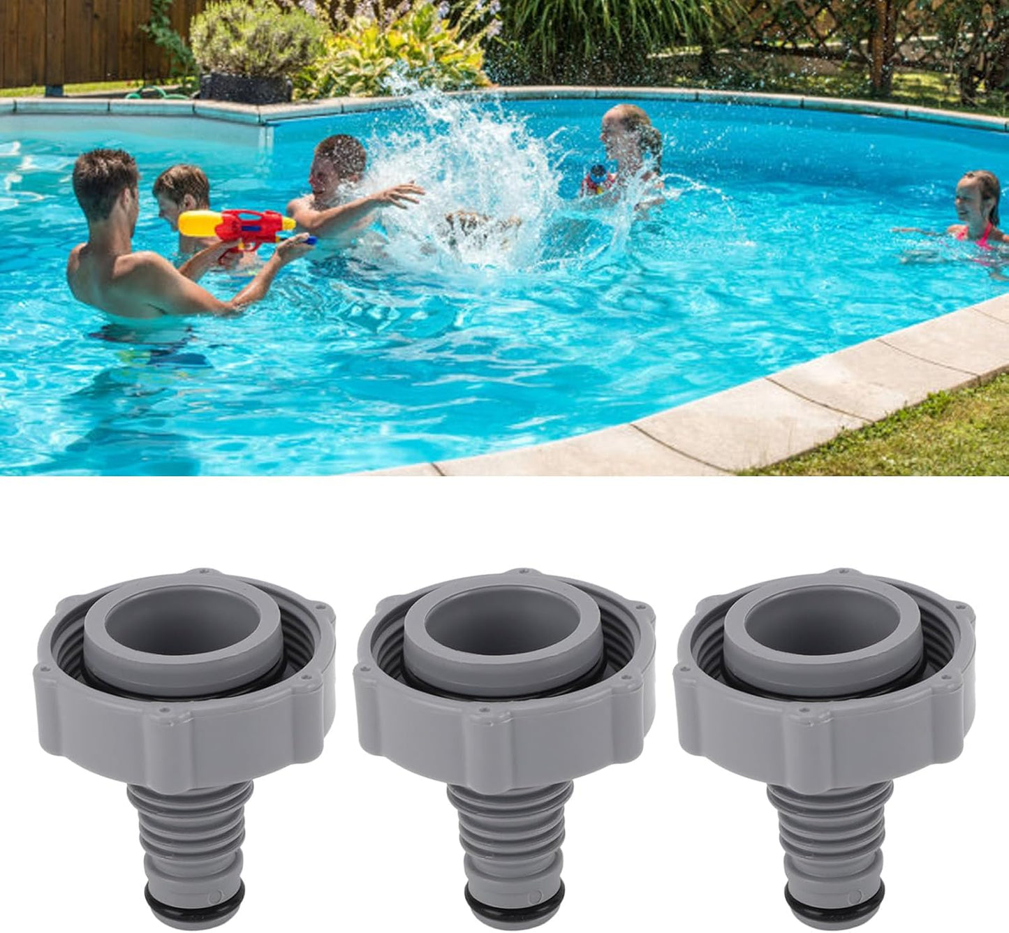 P6H1419-Compatible 40mm Plastic Pool Drain Valve with 32mm Inner Connector - Leak-Proof Design, Easy Installation, for Swimming Pools & Spas (Pack of 3)
