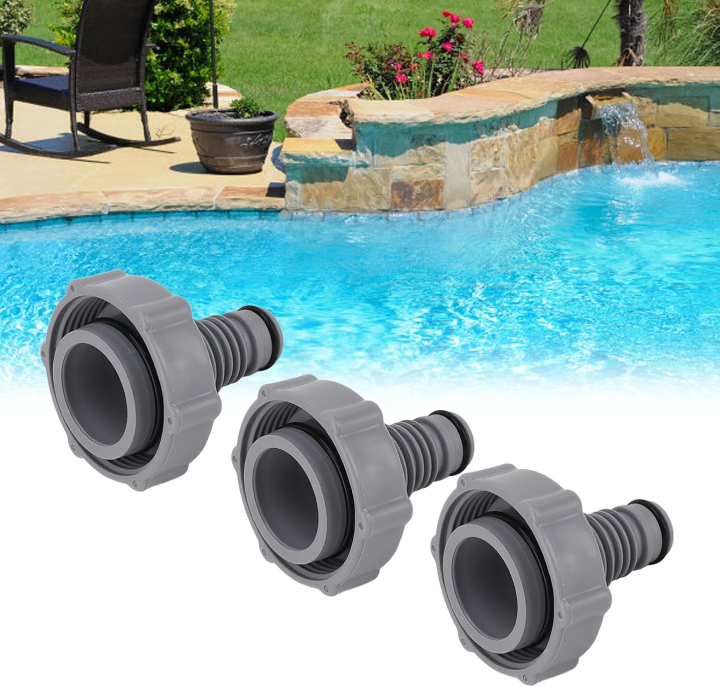 P6H1419-Compatible 40mm Plastic Pool Drain Valve with 32mm Inner Connector - Leak-Proof Design, Easy Installation, for Swimming Pools & Spas (Pack of 3)
