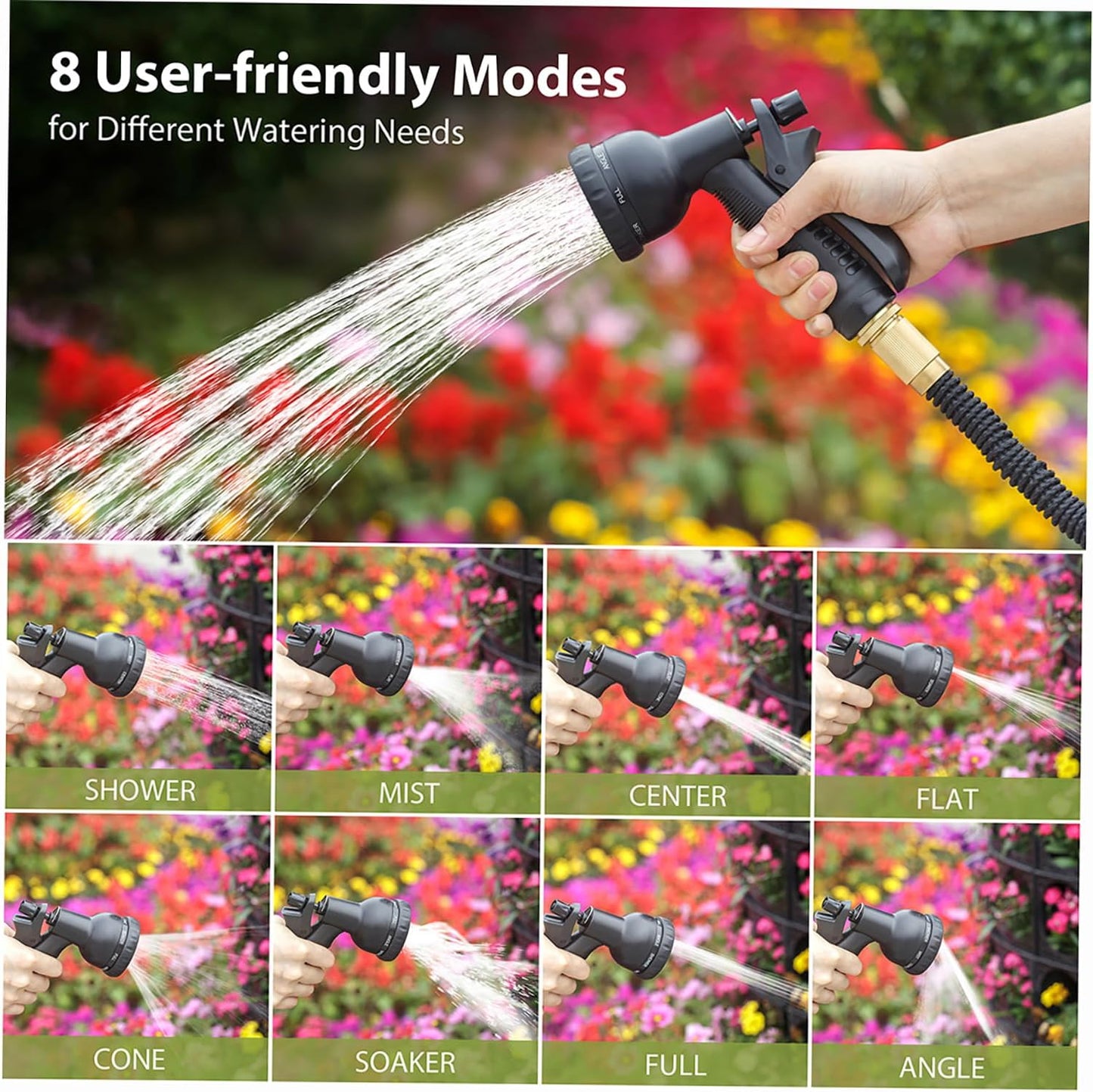 75FT Expandable Garden Hose with 8 Spraying Modes, Shut-Off Valve, Handy Water Pipe for Watering Garden and Washing Car, Expandable Water Hose Tool for Home Use