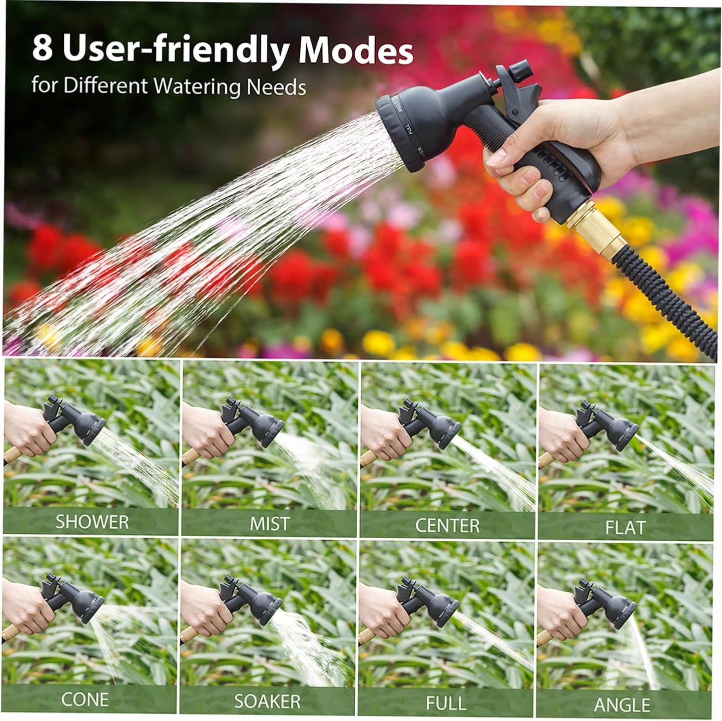 75FT Expandable Garden Hose with 8 Spraying Modes, Shut-Off Valve, Handy Water Pipe for Watering Garden and Washing Car, Expandable Water Hose Tool for Home Use