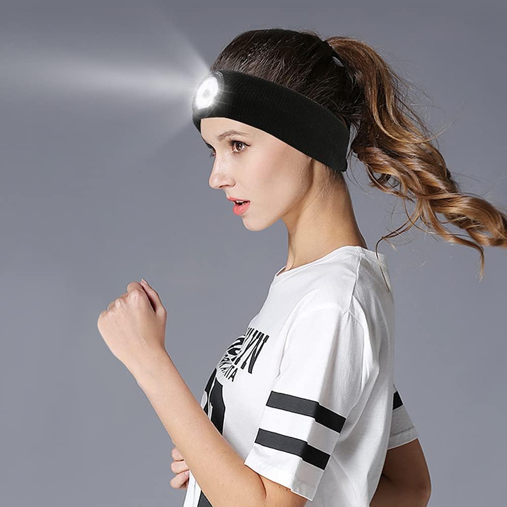 Sport Sweat Headbands with LED Lights for Men Women Workout Head Band Sweatbands Outdoor Running Night Safety