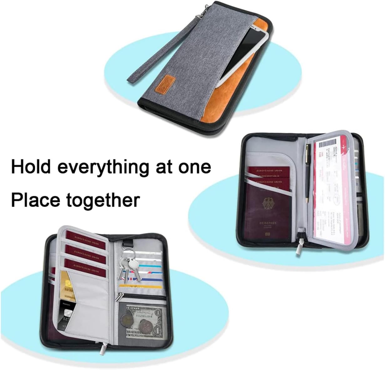 Travel Passport Wallet Family Passport Holder Documents Organizer with RFID Blocker for Men & Women