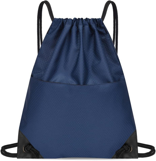 Drawstring Backpack Bag Waterproof Oxford Cloth Draw String Back Sack with Zip Pocket for Sports Traveling Outdoor
