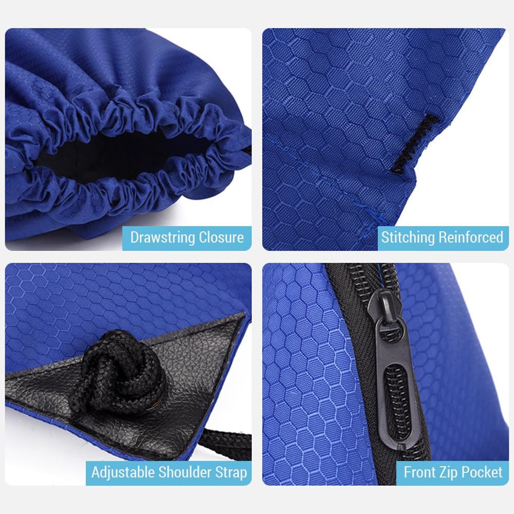 Drawstring Backpack Bag Waterproof Oxford Cloth Draw String Back Sack with Zip Pocket for Sports Traveling Outdoor
