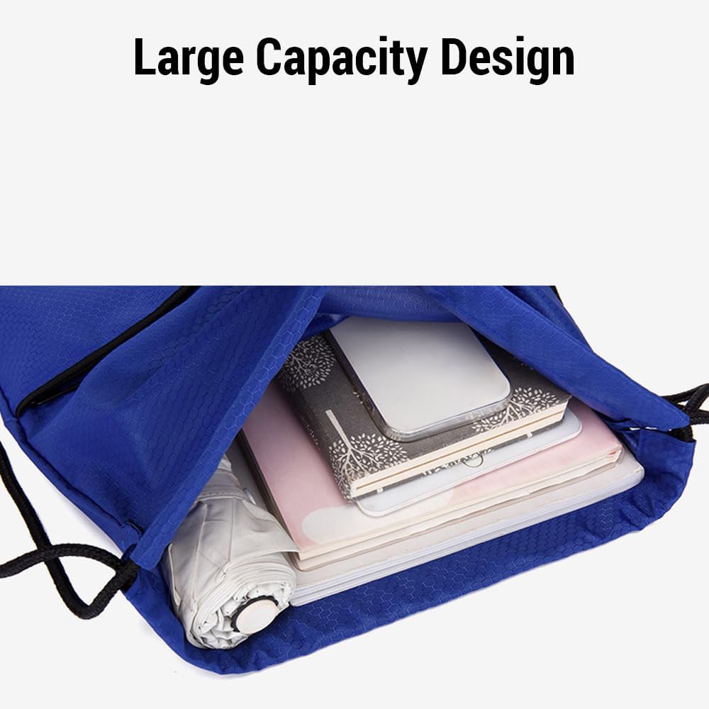 Drawstring Backpack Bag Waterproof Oxford Cloth Draw String Back Sack with Zip Pocket for Sports Traveling Outdoor