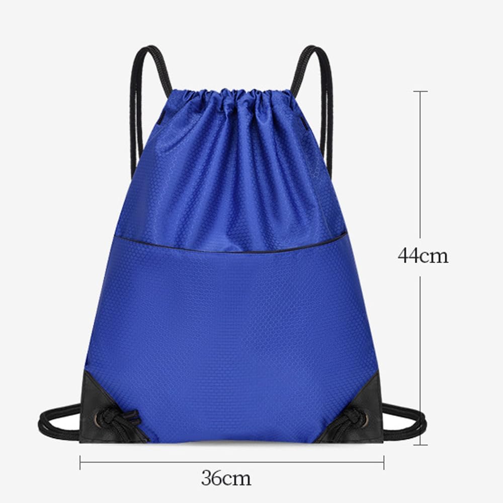 Drawstring Backpack Bag Waterproof Oxford Cloth Draw String Back Sack with Zip Pocket for Sports Traveling Outdoor